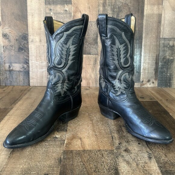 Tony Lama Vintage Classic Black Western Cowboy Boots Mens 9 EE - Picture 10 of 12